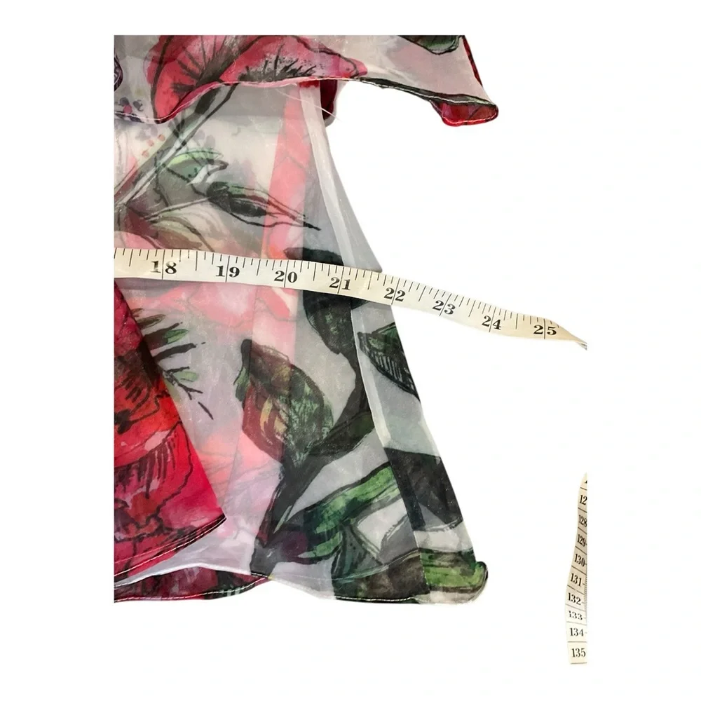 Marchesa Notte WomenFloral Tiered WhitePink Ruffle Fit & Flare Midi Dress Size 6 - Picture 14 of 16